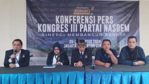 Politisi NasDem Willy Aditya saat konferensi pers terkait Kongres NasDem di di JCC Senayan, Jakarta, Senin, 26/8/2024. I Muhammad Reza/Forum Keadilan