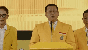 Wakil Ketua Umum Golkar Bambang Soesatyo alias Bamsoet dalam sambutannya di Rapat Pimpinan Nasional (Rapimnas) partai di Jakarta Convention Center (JCC) Senayan, Jakarta Pusat, Selasa, 20/8/2024 | ist