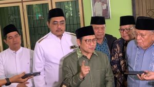 Ketua Umum Partai Kebangkitan Bangsa (PKB) Muhaimin Iskandar (Cak Imin) usai sowan ke kediaman kiai sepuh Nahdlatul Ulama (NU) KH Syukron Makmun di Pondok Pesantren (Ponpes) Daarul Rahman di Jagakarsa, Jakarta Selatan, Kamis, 15/8/2024 | Ali Mansur/Forum Keadilan