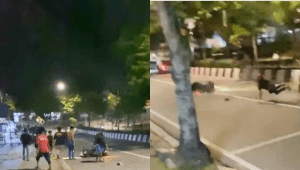 Aksi balap liar di Jalan Jenderal Sudirman, Kelurahan Tanjung Laut, Bontang Selatan, dibubarkan oleh sekelompok orang dengan dilemparkan material, viral di media sosial. Peristiwa tersebut terjadi pada Sabtu, 3/8/2024 malam. | Ist