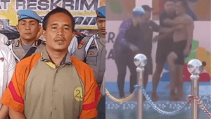 Polisi menetapkan status tersangka terhadap guru renang pria di Asahan inisial JSM (40 tahun) yang menendang alat vital guru renang wanita, Asliyani Siregar, hingga mengalami pendarahan di kolam renang Sabtu Garden, Kisaran, Kabupaten Asahan. | Instagram @medsoszone