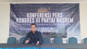 Ketua DPP Partai NasDem Bidang Hubungan Luar Negeri Martin Manurung di Kongres III NasDem di JCC, Jakarta Pusat, Senin, 26/8/2024 | Muhammad Reza/Forum Keadilan