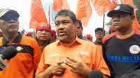 Presiden Partai Buruh Said Iqbal di kawasan Patung Kuda, Jakarta Pusat, Selasa, 20/8/2024 | Novia Suhari/Forum Keadilan