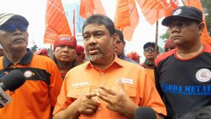 Presiden Partai Buruh Said Iqbal di kawasan Patung Kuda, Jakarta Pusat, Selasa, 20/8/2024 | Novia Suhari/Forum Keadilan