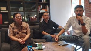 Pramono Anung dalam konferensi Pers di Di Acre Kafe, Jalan HOS Cokroaminoto No. 91, Menteng, Jakarta Pusat, Sabtu, 7/8/2024 | Muhammad Reza/Forum Keadilan