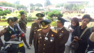 Kapuspenkum Kejagung Harli Siregar pada wartawan usai upacara HUT Adhyaksa di Lapangan Upacara Badan Pendidikan dan Pelatihan Kejaksaan RI, Jakarta Selatan, Senin, 2/9/2024 | Reynaldi Adi Surya/Forum Keadilan