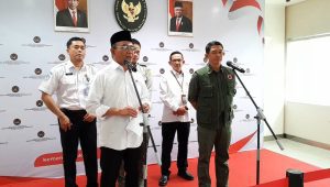 Menko PMK Muhadjir Effendy bersama dengan Kepala BNPB Suharyanto di Gedung Kemenko PMK, Jakarta Pusat, Senin, 2/9/2024 | Novia Suhari/Forum Keadilan
