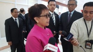 Menteri Luar Negeri (Menlu) Retno Marsudi usai rapat kerja dengan Komisi I di Gedung DPR RI, Jakarta Pusat, Kamis, 5/9/2024 | Muhammad Reza/Forum Keadilan