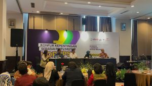 Kegiatan diskusi publik ICW dengan tema 'Konflik Kepentingan Sebagai Pintu Masuk Korupsi' di kawasan Kuningan, Jakarta Selatan, Selasa, 24/9/2024 | Merinda Faradianti/Forum Keadilan