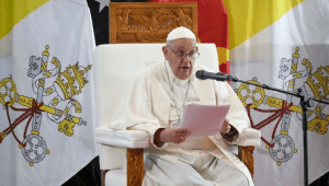 Paus Fransiskus di APEC Haus, Port Moresby pada Sabtu, 7/9/2024. | Dok Vatican News