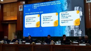 Menteri Keuangan RI Sri Mulyani bersama jajaran dalam konferensi pers di kantor Kementerian Keuangan, Jakarta Pusat, Rabu, 11/11/2024 | Novia Suhari/Forum Keadilan