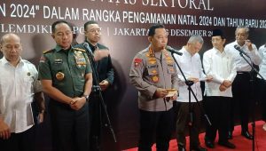 Kapolri, Panglima TNI dan beberapa Menteri dan Pimpinan Lembaga usai Rakor Bidang Operasional 2024 dalam rangka Kesiapan Pengamanan Natal 2024 & Tahun Baru 2025 di Auditorium STIK/PTIK, Senin, 16/12/2024 | Syahrul Baihaqi/Forum Keadilan