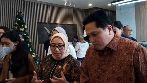 Menteri PPPA Arifatul Choiri Fauzi, bersama dengan Menteri BUMN Erick Thohir di Kementerian BUMN, Jakarta Pusat, Selasa, 24/12/2024 | Novia Suhari/Forum Keadilan