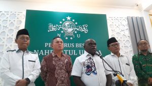 Menteri HAM Natalius Pigai, bersama dengan jajaran PBNU, di Kantor pusat PBNU, Jakarta Pusat, Selasa, 14/1/2025 | Novia Suhari/Forum Keadilan