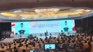 Presiden Prabowo Subianto di acara Musyawarah Nasional Konsolidasi Persatuan Kamar Dagang dan Industri (Kadin) Indonesia, Mega Kuningan, Jakarta, Kamis, 16/1/2025. | Muhammad Reza/ Forum Keadilan