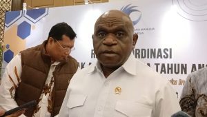 Menteri HAM Natalius Pigai saat berbicara kepada wartawan di Jakarta, Rabu, 22/1/2025.I Syahrul Baihaqi/Forum Keadilan