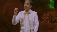 Presiden ke-7 RI Joko Widodo (Jokowi) saat memberikan Pidato di HUT ke-17 Partai Gerindra yang digelar di Sentul International Convention Center (SICC), Bogor, Jawa Barat, Sabtu, 15/2/2025 | YouTube GerindraTV