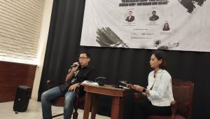 Ketua Komjak Pujiyono Suwadi dalam acara diskusi Ikatan Wartawan Hukum (Iwakum), Sabtu, 8/3/2025. | Syahrul Baihaqi/ Forum Keadilan