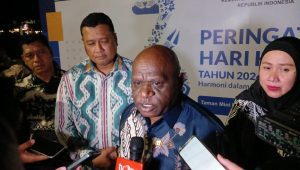 Menteri HAM Nataliuis Pigai di Peringatan Hari HAM Internasional, Jakarta, 20/12/2024 | Syahrul Baihaqi/Forum Keadilan