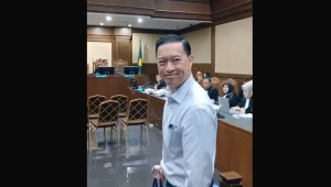 Tom Lembong dalam sidang kasus importasi gula di Kementerian Perdagangan tahun 2015-2016 dengan agenda pemeriksaan saksi, Senin, 14/4/2025 | Syahrul Baihaqi/Forum Keadilan