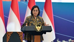 Menteri Keuangan (Menkeu), Sri Mulyani Indrawati, dalam acara Sarasehan Ekonomi bersama Presiden Republik Indonesia, Prabowo Subianto, dengan tema “Memperkuat Daya Tahan Ekonomi Nasional di Tengah Perang Tarif Dagang”. | Dok Kementerian Keuangan RI/Zalfa Dhiaulhaq