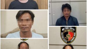 Foto lima orang tersangka dalam kasus pembakaran mobil Polisi di wilayah Harjamukti, Cimanggis, Depok, Senin 21/4/2025 | Ist