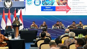 Menteri Keuangan (Menkeu), Sri Mulyani Indrawati, dalam acara Sarasehan Ekonomi bersama Presiden Republik Indonesia, Prabowo Subianto, dengan tema “Memperkuat Daya Tahan Ekonomi Nasional di Tengah Perang Tarif Dagang”. | Dok Kementerian Keuangan RI/Zalfa Dhiaulhaq