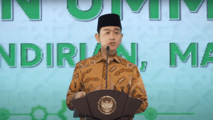 Wakil Presiden RI Gibran Rakabuming Raka dalam pidato penutupan Muktamar Persatuan Umat Islam (PUI) ke-15 yang digelar di Kantor Gubernur Sumatera Utara, Kamis, 15/5/2025. | YouTube Sekretariat Wakil Presiden