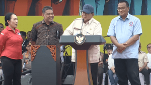 Presiden RI Prabowo Subianto menyampaikan pidato di peringatan Hari Buruh atau May Day, pada Kamis, 1/5/2025, di Monas, Jakarta. | YouTube Sekretariat Presiden