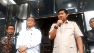 Menteri Perumahan dan Kawasan Permukiman, Maruarar Sirait saat memberikan keterangan pers usai menandatangani nota kesepahaman (MoU) dengan Komisi Pemberantasan Korupsi (KPK), di Gedung Merah Putih KPK, Jakarta Selatan, Rabu, 18/6/2025 | Muhammad Reza/ Forum Keadilan