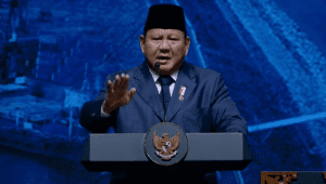Presiden Prabowo Subianto memberikan pidato kunci saat Konferensi Internasional Infrastruktur Tahun 2025 di Jakarta Convention Center (JCC), pada Kamis, 12/6/2025 | YouTube Sekretariat Presiden