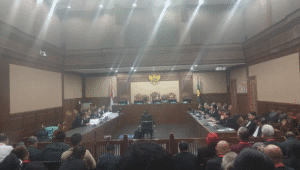 Sekjen PDI Perjuangan Hasto Kristiyanto saat menjalani sidang tuntutan di Pengadilan Tipikor, Jakarta Pusat, Kamis, 3/7/2025 | Syahrul Baihaqi/Forum Keadilan