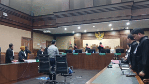 Mantan Menteri Perdagangan (Mendag) Thomas Trikasih Lembong alias Tom Lembong dalam sidang tuntutan di Pengadilan Tipikor, Jakarta Pusat, Jumat, 4/7/2025 | Syahrul Baihaqi/Forum Keadilan