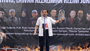 Pakar Telematika Roy Suryo, saat memberikan sambutan dalam acara Deklarasi Perjuangan Tolak Kriminalisasi Akademisi dan Aktivis, Lawan Kezaliman Rezim Jokowi' digelar di Gedung Joang'45, Menteng, Jakarta Pusat, pada Rabu, 23/7/2025 | Ari Kurniansyah/Forum Keadilan