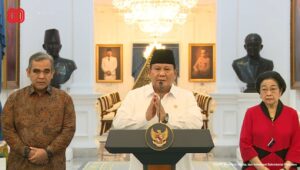 Presiden Prabowo Subianto beserta pimpinan Parpol dan Pimpinan Legislatif dalam konferensi pers di Istana Negara, Minggu, 31/8/2025. | YouTube Sekretariat Presiden