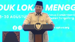 Presiden RI Prabowo Subianto saat meresmikan pembukaan Apkasi Otonomi Expo di ICE BSD, Tangerang, Banten, Kamis, 28/8/2025. | YouTube Sekretariat Presiden