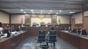Eks Ketua PN Jaksel, M Arif Nuryanta di Pengadilan Tipikor Jakarta, Didakwa Terima Uang Rp40 M di Kasus Vonis Lepas Migor, Rabu, 20/8/2025. | Syahrul Baihaqi/ Forum Keadilan