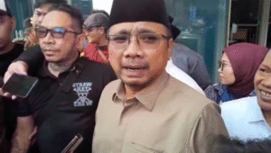 Eks Menteri Agama Yaqut Cholil Qoumas di Gedung Merah Putih KPK, Jakarta, Kamis, 7/8/2025 | Muhammad Reza/Forum Keadilan