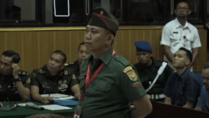 Terdakwa Kopral Dua (Kopda) Bazarsah saat pembacaan vonis di Pengadilan Militer I-04 Palembang, Senin, 11/8/2025 | Ist