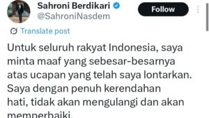 Akun Sahroni Berdikari di media sosial X (Twitter) | Ist