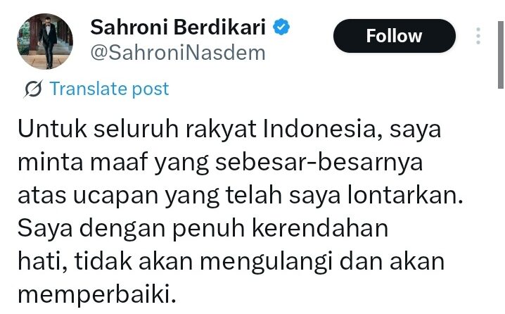 NasDem Sebut Akun Medsos ‘Sahroni Berdikari’ Palsu