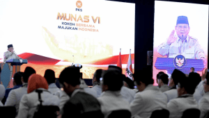 Presiden Prabowo Subianto memberikan sambutan pada acara Peresmian Penutupan Musyawarah Nasional (Munas) VI Partai Keadilan Sejahtera (PKS) Tahun 2025 di Golden Ballroom, The Sultan Hotel, Jakarta, pada Senin, 29/9/2025. | Dok BPMI Setpres/Cahyo