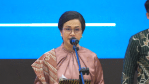 Mantan Menteri Keuangan (Menkeu) Sri Mulyani dalam acara serah terima jabatan (sertijab) di Aula Mezzanine, Gedung Djuanda 1 Kementerian Keuangan (Kemenkeu), Jakarta Pusat, Selasa, 9/9/2025 | YouTube Kementerian Keuangan