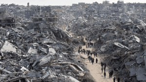 Kondisi Gaza Utara, Palestina, pada Minggu, 19/1/2025, setelah aksi gencatan senjata Israel diberlakukan. | AFP