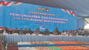 Konferensi pers pengungkapan dan pemusnahan 1,14 ton barang bukti narkoba di Polda Metro Jaya, Selasa, 30/9/2025 | Ist