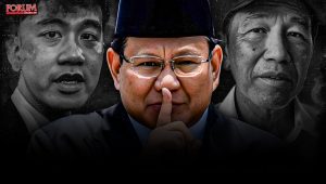 Ilustrasi Presiden Prabowo Subianto, Wakil Presiden Gibran Rakabuming Raka, dan Presiden ke-7 RI Joko Widodo (Jokowi) | Fajar Putra Ramadhan/Forum Keadilan