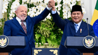 Presiden Republik Indonesia, Prabowo Subianto saat keterangan pers bersama Presiden Republik Federasi Brasil, Luiz Inácio Lula da Silva di Istana Merdeka, Jakarta, pada Kamis, 23 Oktober 2025. | Dok BPMI Setpres/Cahyo