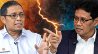 Menteri Keuangan (Menkeu), Purbaya Yudhi Sadewa, dan Mantan Kepala Kantor Komunikasi Kepresidenan (Presidential Communication Office), Hasan Nasbi. | Rahmad Fadjar Ghiffari/Forum Keadilan.