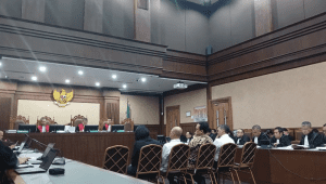 Marcella Santoso, Ariyanto Bakri, Junaedi Saibih, Muhammad Syafe'i menjalani sidang dakwaan kasus suap vonis lepas minyak goreng di Pengadilan Tipikor Jakarta, Rabu, 22/10/2025 | Syahrul Baihaqi/Forum Keadilan