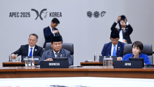 Presiden Republik Indonesia Prabowo Subianto, dalam sambutan Presiden pada sesi pertama APEC Economic Leaders’ Meeting (AELM) yang digelar di Hwabaek International Convention Centre (HICO), Gyeongju, Republik Korea, pada Jumat, 31/10/2025.|Dok BPMI Setpres/Muchlis Jr
